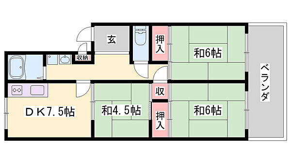 北在家アパートメント ｜兵庫県加古川市加古川町北在家(賃貸マンション3DK・3階・57.00㎡)の写真 その2