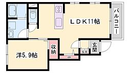 加古川市加古川町中津アパート 1LDKの間取図画像