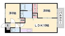 パル平津B棟 2LDKの間取図画像