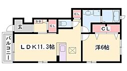 グランシャルムB 1LDKの間取図画像