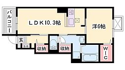 LeoneB棟 1LDKの間取図画像