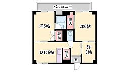 ビレッジハウス東二見1号棟 3DKの間取図画像