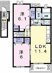 ルミエール壱番館 2LDKの間取図画像
