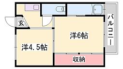 ビレッジハウス朝日ケ丘1号棟 2Kの間取図画像