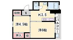 ビレッジハウス粟生1号棟 2Kの間取図画像
