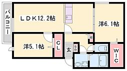 クレスト明石 2LDKの間取図画像