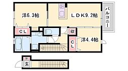 エクレール福井 2LDKの間取図画像