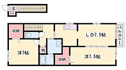 サンガーデン田中2 2LDKの間取図画像