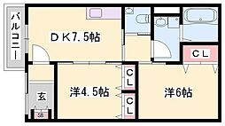 シュープリーム 2DKの間取図画像