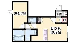グリーンフォレスト加古川南 1LDKの間取図画像