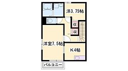 セジュールN 1Kの間取図画像