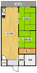 シャトー川庄 2LDKの間取図画像