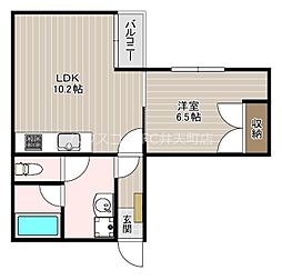 フローレンス弁天 1LDKの間取図画像