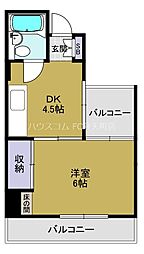 サンポートハイム夕凪 1DKの間取図画像
