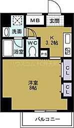 No,3三先ハウス 1Kの間取図画像