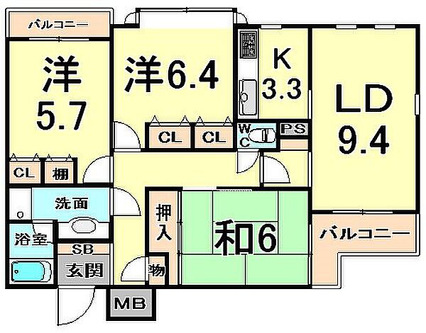 プール・トゥジュール甲子園花園町 ｜兵庫県西宮市花園町(賃貸マンション3LDK・1階・75.88㎡)の写真 その2