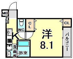 フジパレス東桜木町イースト 1Kの間取図画像