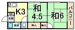 パルテール立花 2Kの間取図画像