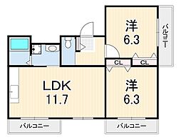 アメリア 2LDKの間取図画像