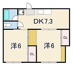 藤本ハイム 2DKの間取図画像