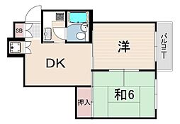 パラツィーナ立花 2DKの間取図画像