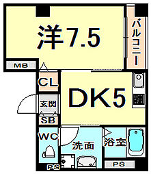 マリーズコート 1DKの間取図画像