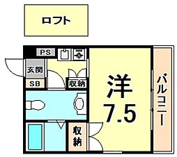 オー・ジェイ・フィールド 1Kの間取図画像