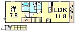 カームリー長洲本通2 1LDKの間取図画像
