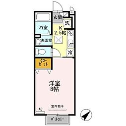 メーアブラッセ 1Kの間取図画像