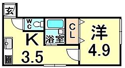 スウィートハイム 1Kの間取図画像