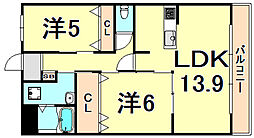 EXE東園田 2LDKの間取図画像