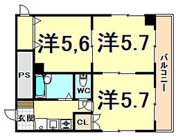ハッピー稲野マンション 1LDKの間取図画像