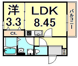 ビオ立花 1LDKの間取図画像