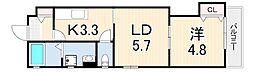 Hatch尼崎 1LDKの間取図画像