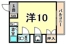 ソレイユコート ワンルームの間取図画像