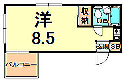 山口ニューハーモニーセンタービル ワンルームの間取図画像