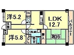 塚口コーストヒルズ 3LDKの間取図画像