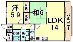 メゾンデール富松 2LDKの間取図画像