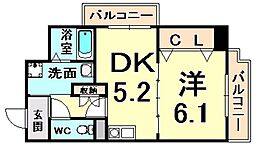 パルステージ武庫之荘 1DKの間取図画像