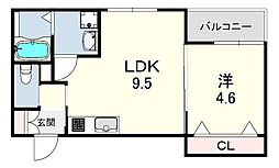 尼崎市元浜町3丁目アパート 1LDKの間取図画像