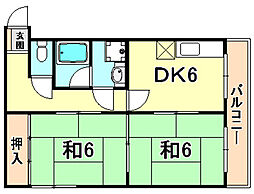 エメラルド神尼 2DKの間取図画像