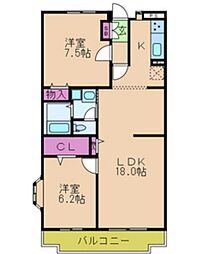リヴィエール園田 2LDKの間取図画像