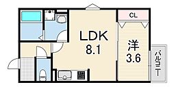 REGIES東園田 1LDKの間取図画像
