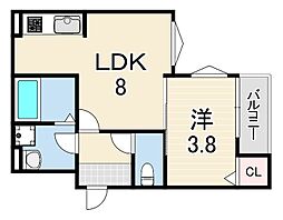 REGIES東園田 1LDKの間取図画像