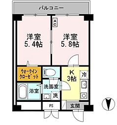 クレール久保 3階2Kの間取り