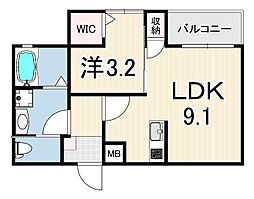 ワコーレヴィータ神戸山本通 2階1LDKの間取り