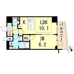 プレサンスTHE神戸 1LDKの間取図画像