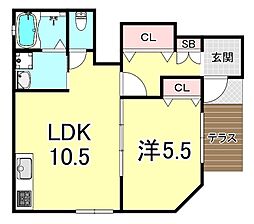 Kヴィスタ 1LDKの間取図画像
