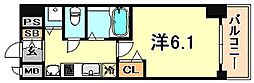 ララプレイス三宮東アスヴェル 1Kの間取図画像