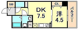 神戸ハーバーサイド萬利レジデンス 1DKの間取図画像